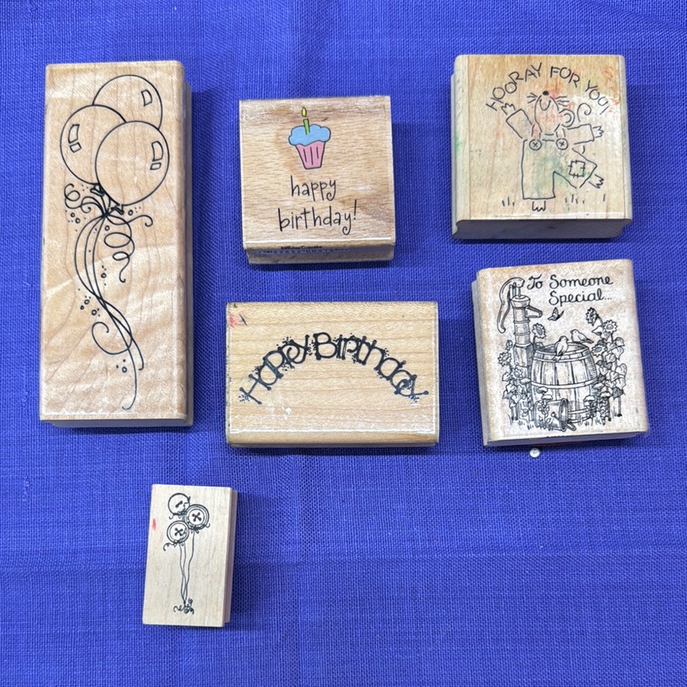 Wooden Stamp Set with Black and Multicolor Designs